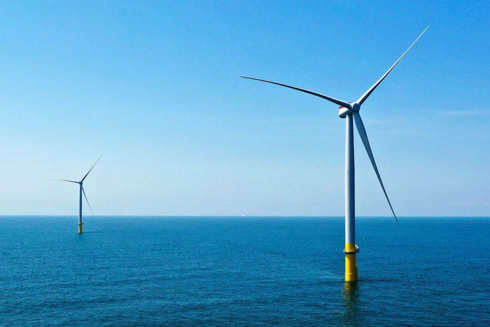 In operation: two of the offshore wind turbines that have been constructed off the coast of Virginia Beach in the US