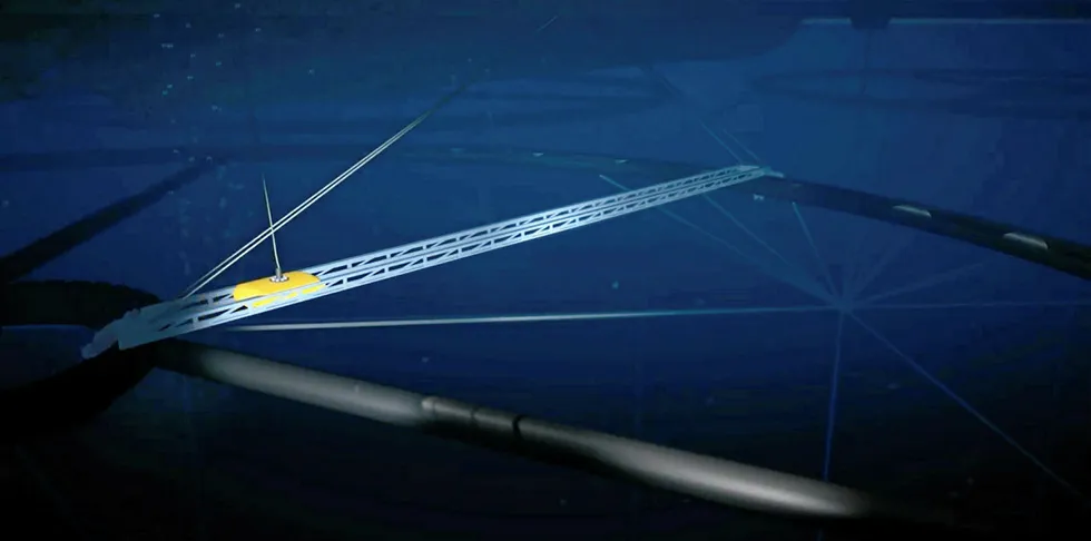 A rendering of a mechanical underwater seaweed-harvesting concept being developed by Norwegian research group Sintef.