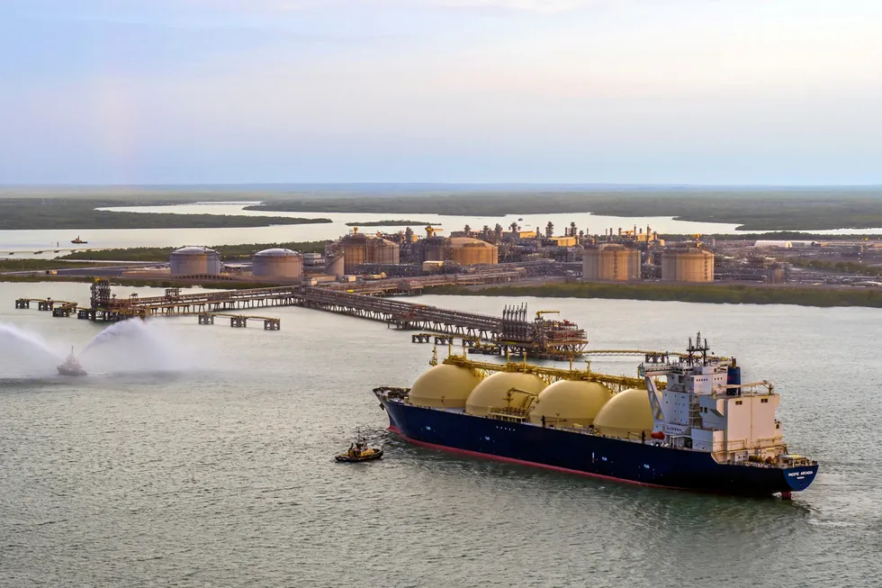 Operations: the LNG carrier Pacific Arcadia at the Ichthys LNG plant near Darwin, Australia
