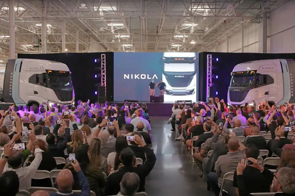 A still from a video of the launch event at the Nikola factory in Coolidge, Arizona.