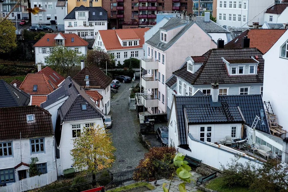 Boligprisene på landsbasis falt i oktober. Her fra Bergen.