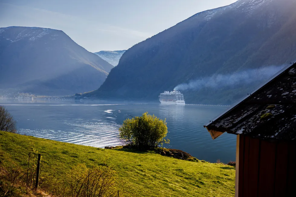 Vi tror ikke på cruise-talsmennenes påstand om at «cruiseturismen i Norge kan tilby levebrød for alle kystbygder som ønsker det», skriver innleggsforfatterne. På bildet ses et cruiseskip er på vei inn til Skjolden, innerst i Lustrafjorden.