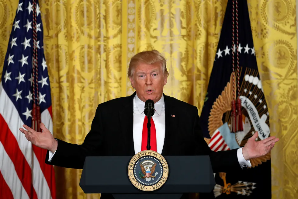President Donald Trump under torsdagens pressekonferanse. Foto: AP / NTB scanpix