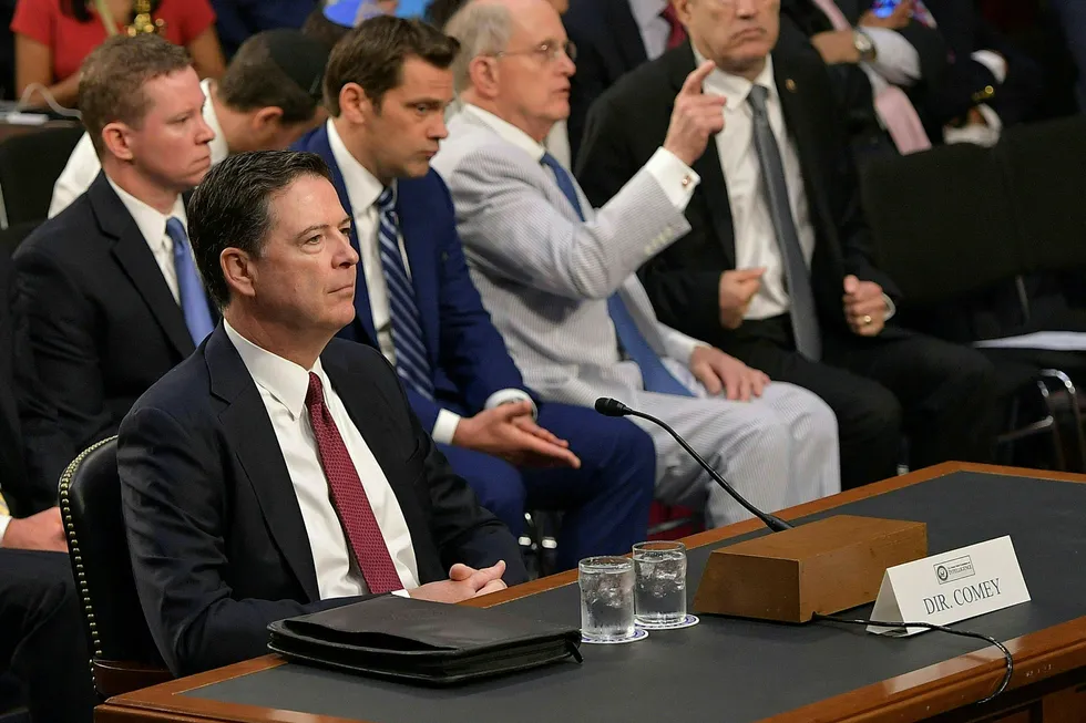Tidligere FBI-sjef James Comey i høringen i Kongressen torsdag. Foto: MANDEL NGAN / AFP / NTB Scanpix