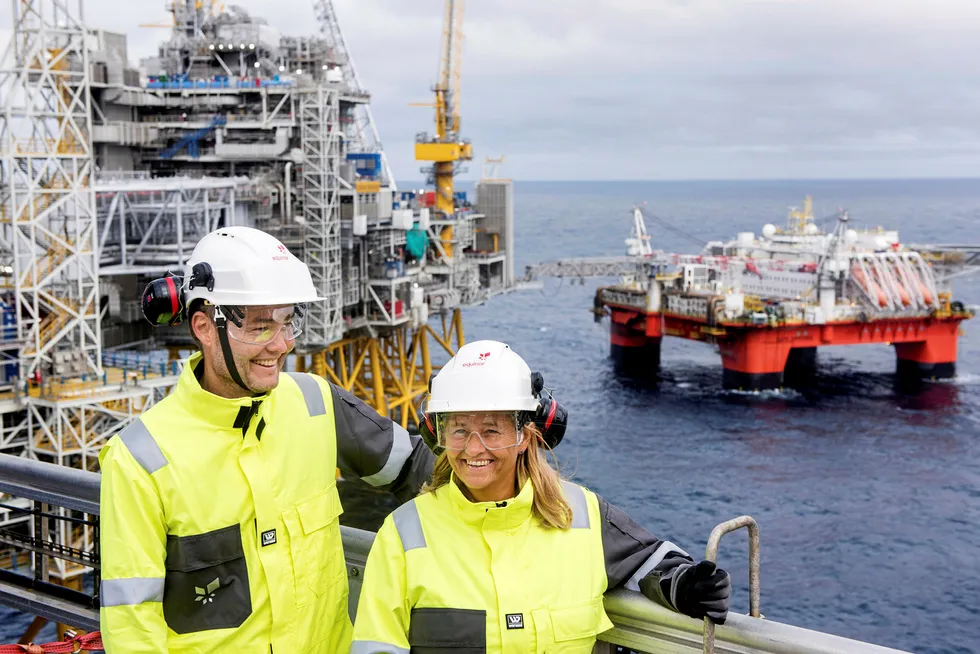 Upside potential: Equinor's Johan Sverdrup project director Trond Bokn and the company's vice president for projects and technology Margareth Ovrum at Johan Sverdrup phase one