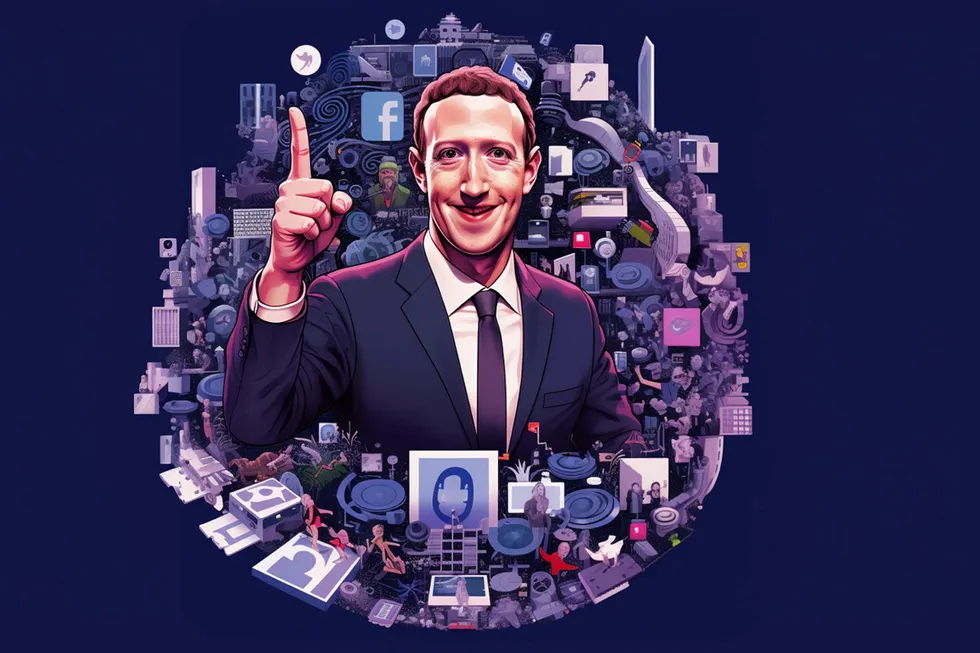 Mark Zuckerbergs Facebook er fortsatt det største sosiale mediet i Norge, men for mange storbrukere svinner motivasjonen. Illustrert med kunstig intelligens – Eirin Larsen / Midjourney