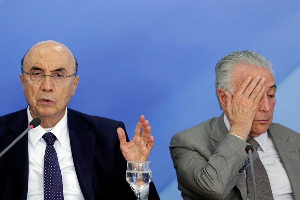 Balance of power: Brazilian Economy Minister Henrique Meirelles (left) and Brazilian President Michel Temer