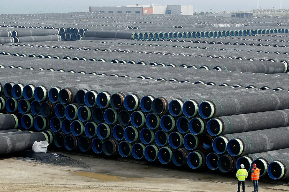 Consequences: thousands of specialised pipes remain stocked in the German port of Mukran on the Baltic Sea after US sanctions prevented operator Nord Stream 2 from completing the project