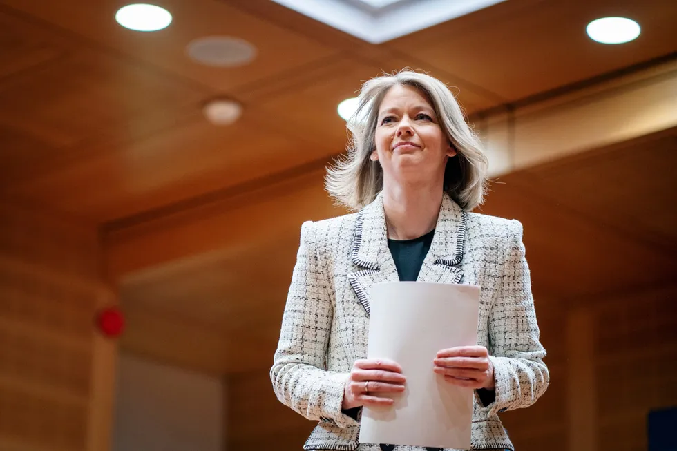 Oslo 20230323. Sentralbanksjef i Norges Bank Ida Wolden Bache ankommer pressekonferanse om rentebeslutning torsdag. Foto: Heiko Junge / NTB ---