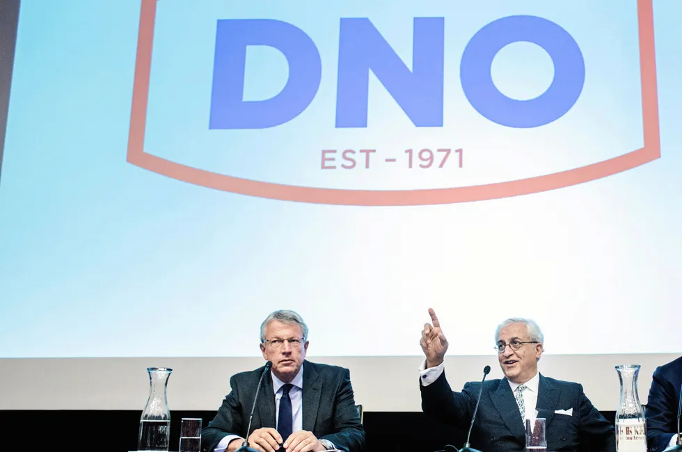 DNO chief financial officer Haakon Sandborg (left) and executive chairman Bijan Mossavar-Rahmani (right)