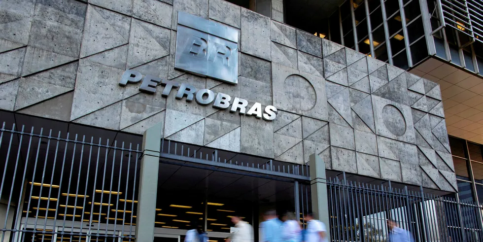 View from the main entrance of the headquarters of Brazil's state-controlled oil company Petrobras in Rio de Janeiro, Brazil.