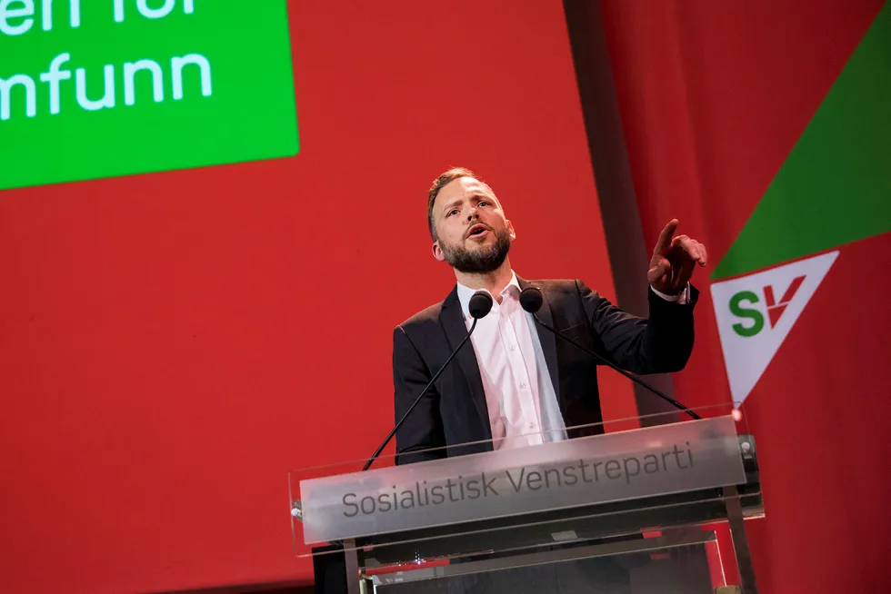 Partileder Audun Lysbakken innledet SVs landsmøte fredag: Foto: Tore Meek, NTB Scanpix