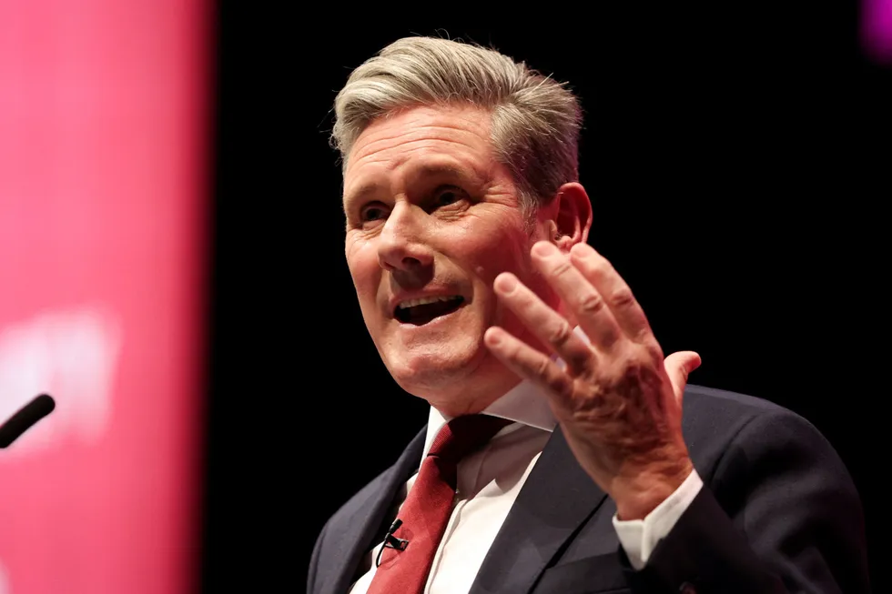 Pledge: UK Labour Party leader Keir Starmer speaks at the party's annual conference in Liverpool on Tuesday