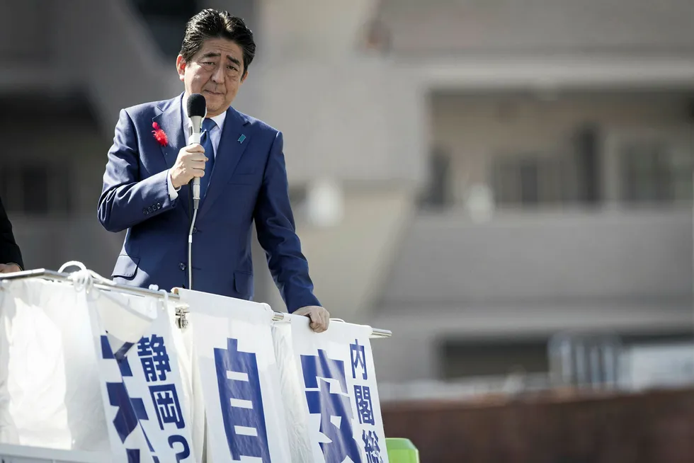 Campaign: Japan's Prime Minister and ruling Liberal Democratic Party (LDP) president Shinzo Abe