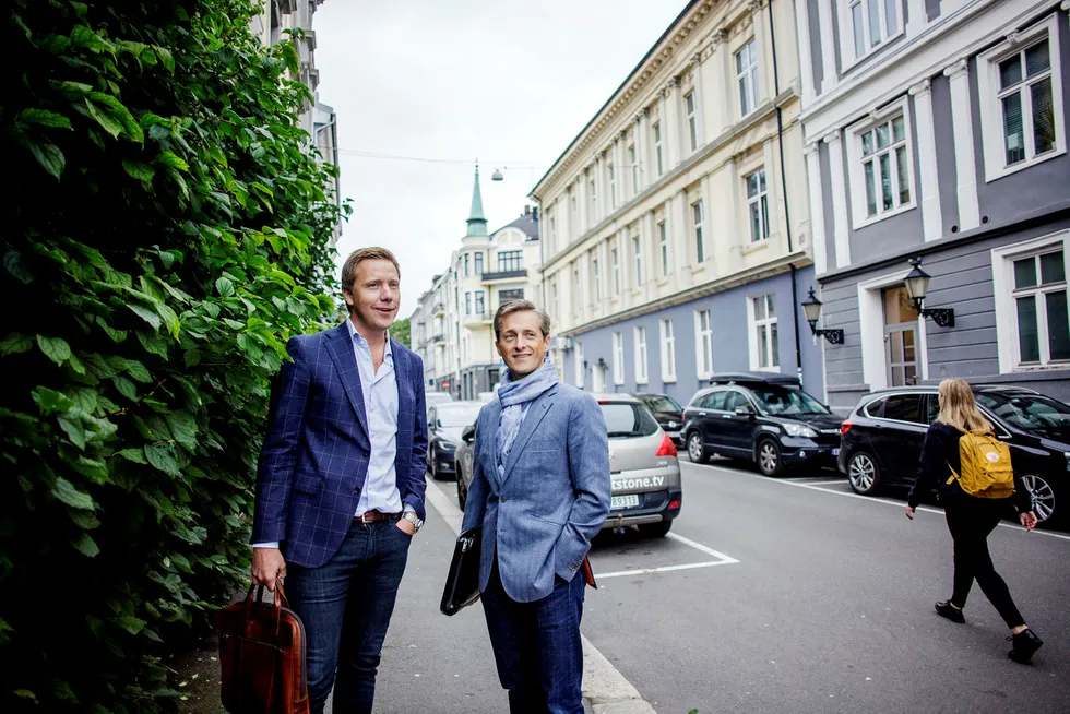 Daglig leder Kjetil J. Olsen (til venstre) i Husleie.no og investor Grunde Eriksen tror det er et betydelig marked for billig forvaltning av utleieforhold. Foto: Javad Parsa