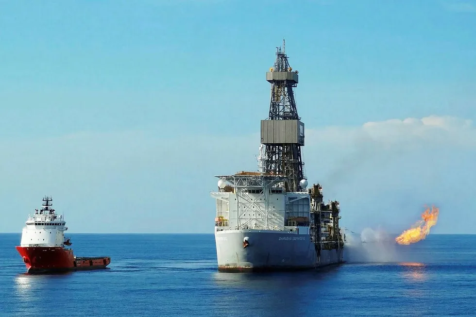 Appraisal: the drillship Dhirubhai Deepwater KG2 flaring at the Shwe Yee Htun-2 well on Block A-6 offshore Myanmar