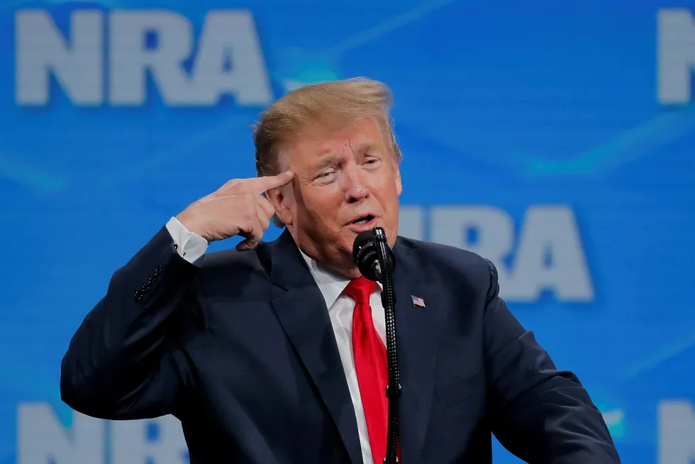 USAs president Donald Trump på årsmøtet i National Rifle Association (NRA) i Indianapolis fredag.
