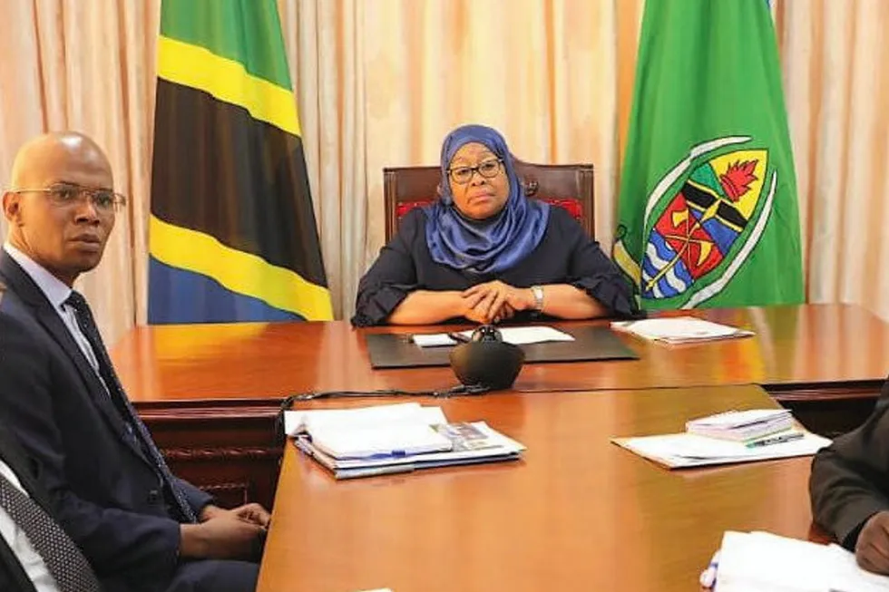 Key meeting: Tanzania President Samia Hassan and Energy Minister January Makamba during a virtual talk with Shell chief executive Ben van Beurden on 4 October 2021