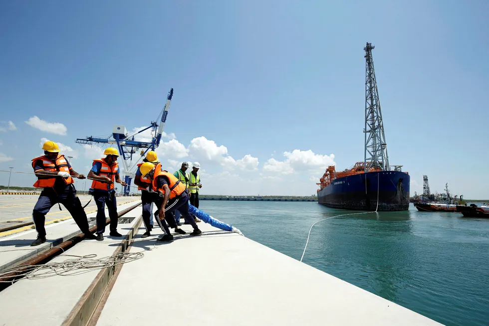Quay moment: Aker Floating Production’s Dhirubhai 1 FPSO arrives in Sri Lanka
