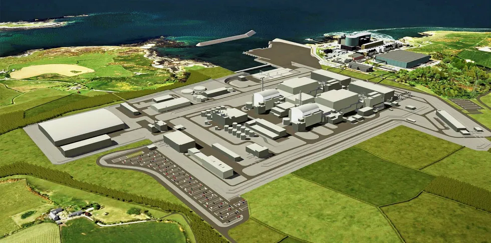 Rendering of the planned Wylfa nuclear plant.