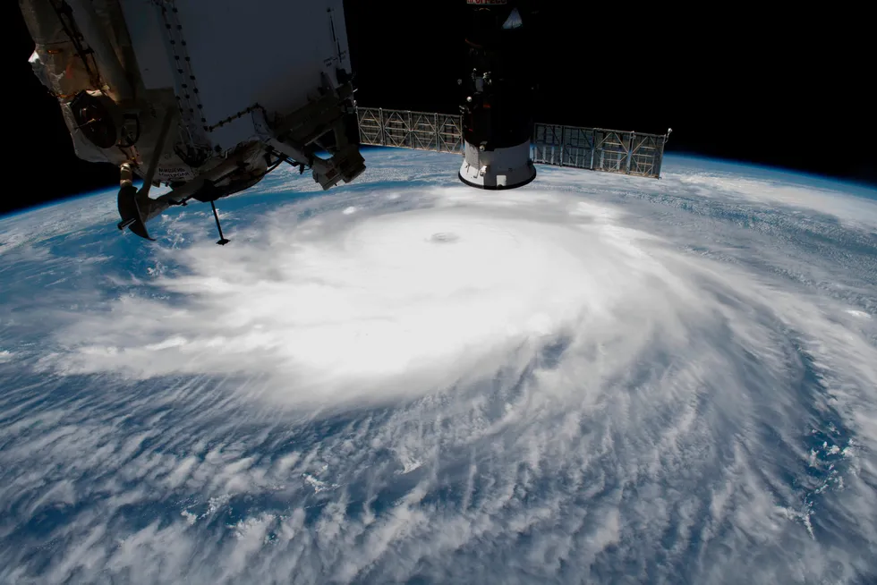 Gulf impact: NASA handout photo shows Hurricane Laura pictured on 26 August, 2020 in the afternoon off the coast of the Texas-Louisiana border as the International Space Station orbited above the Gulf of Mexico