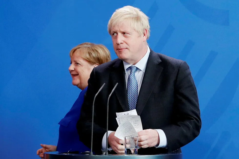 Angela Merkel og Boris Johnson møttes onsdag i Berlin.