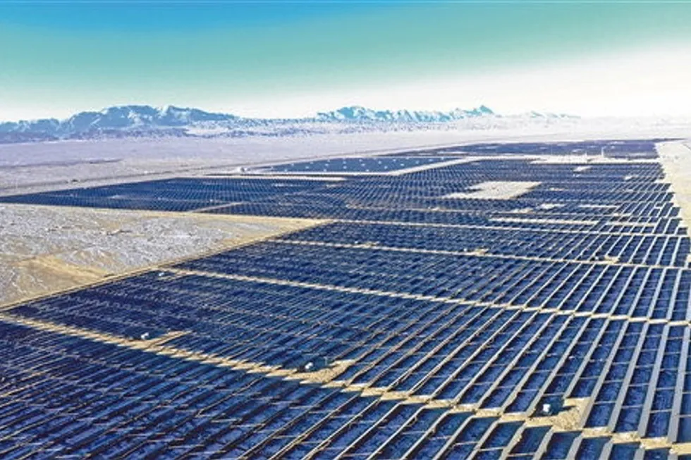 Solar array: PetroChina's photovoltaics power project at the Yumen oilfield.