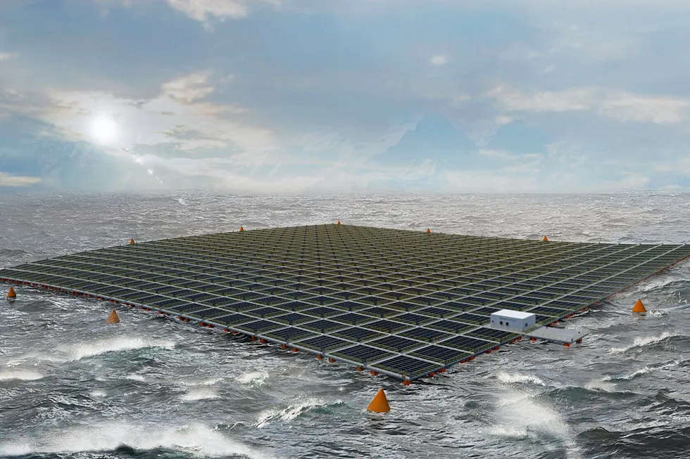 On the drawign board: a computer-generated image of Moss Maritime's floating solar concept