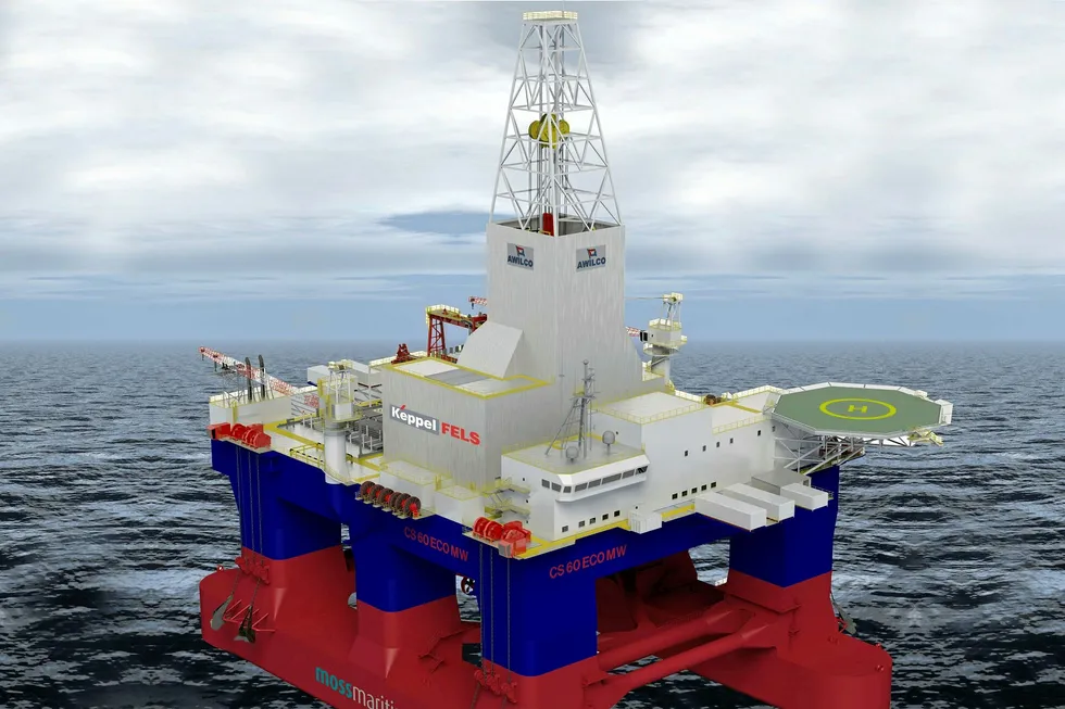 Terminated: a render of the Moss Maritime CS60 Eco MW design semi-submersible being built by Keppel