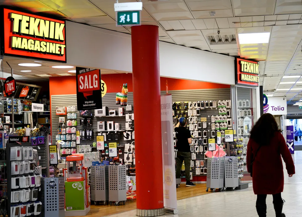 Teknikmagasinet har begjært konkurs i Sverige. Selskapets adm. dir. Ulrika Göransson sier at de norske butikkene foreløpig ikke blir berørt. Avbildet er en Teknikmagasinet-butikk på Gunerius Shoppingsenter i Oslo.