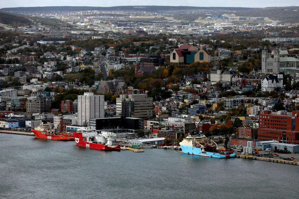 Delays: ships are docked in the St John's Harbour in St John's, Newfoundland & Labrador, Canada