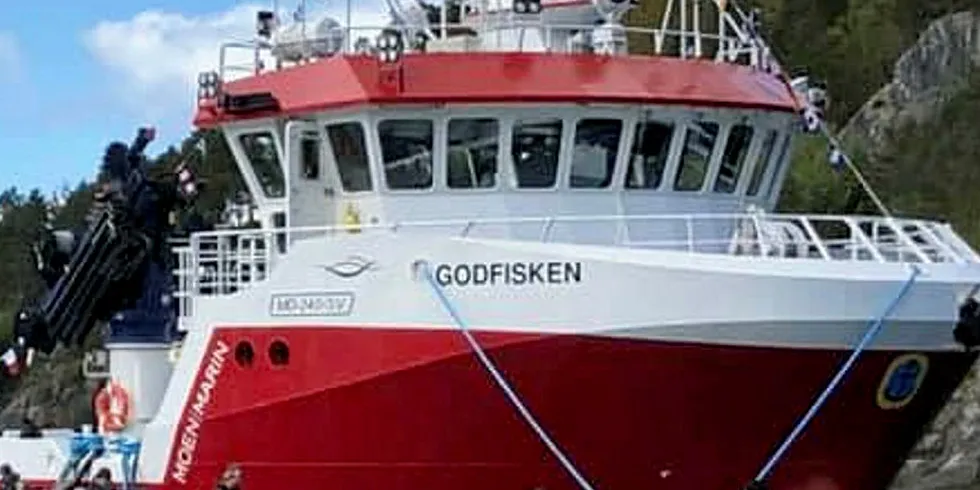 Beredskapsbåten «Godfisken» ble døpt 12. mai 2019 ved Steinvik Fiskefarm.