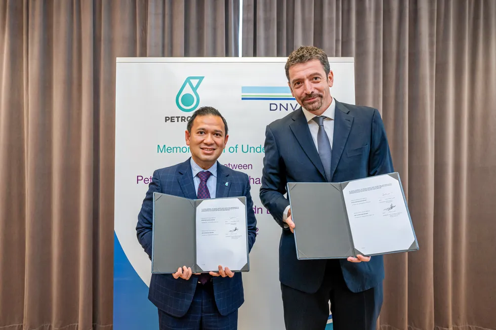 Collaboration: the MoU was signed by Petronas senior general manager of carbon management, Emry Hisham Yusoff, (left) and DNV’s vice president and regional director Asia-Pacific, energy systems, Brice Le Gallo