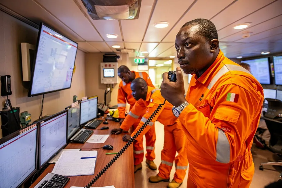 Calls await: the operations room at Eni's Aramda Olombendo (East Hub) FPSO project offshore Angola