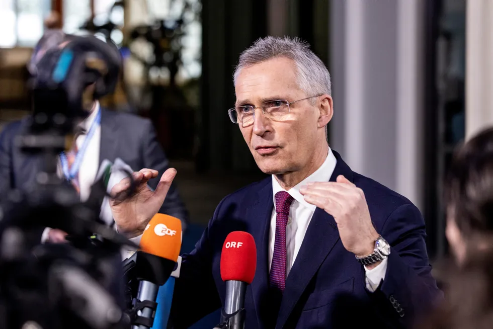 Ongoing probe: Nato Secretary General Jens Stoltenberg talks to journalists at a meeting of EU defence ministers in Sweden.