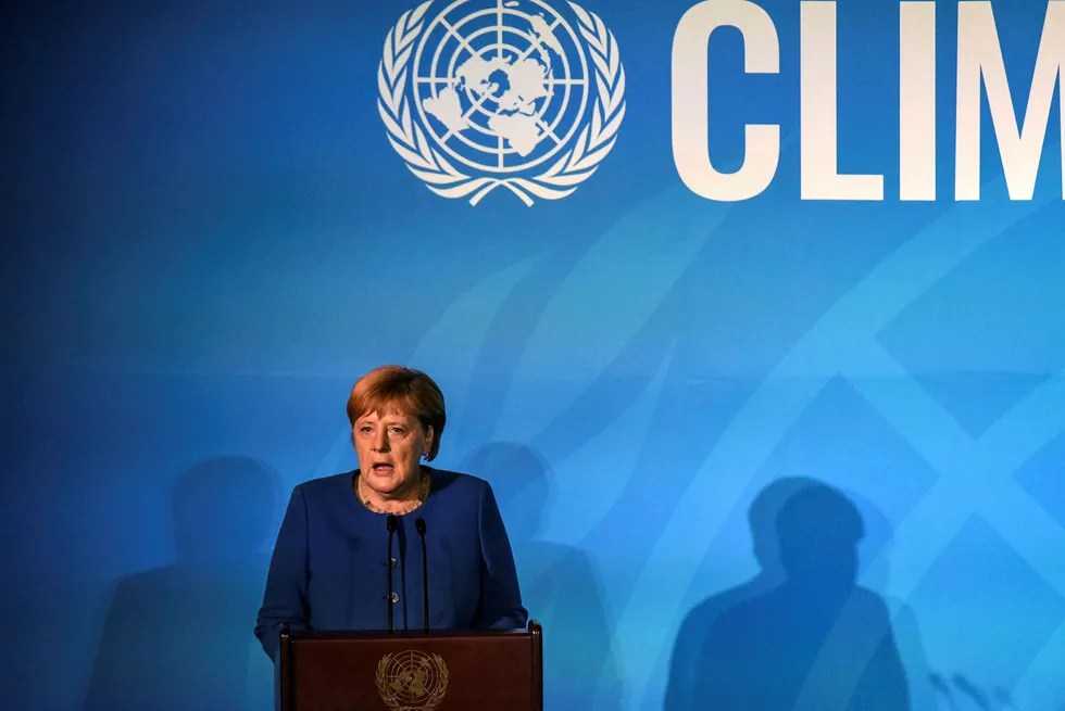 Angela Merkel, den tyske forbundskansleren, talte på FN-toppmøtet om klimas første dag.