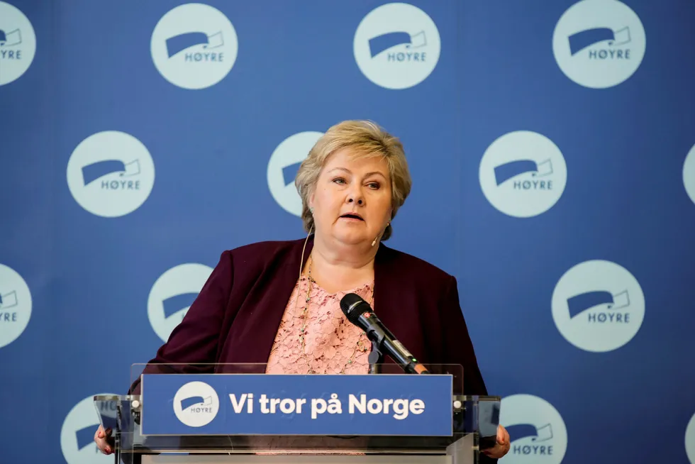 Statsminister Erna Solbergs roste den norske befolkningen på Høyres sentralstyre i Oslo.
