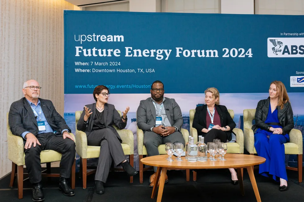 Left to right: Subsea7 energy transition director Von Thompson; Halliburton Labs scouting and innovation director Zainub Noor; Seacor Marine engineering manager Kyle Pemberton; Siemens Energy senior vice president for electrification, automation and digitalisation Jennifer Hooper; and Baker Hughes chief sustainability officer Allyson Anderson Book.