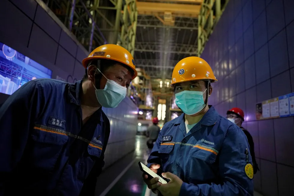 Industrial operations: employees at a subsidiary of China's Baowu Steel Group.