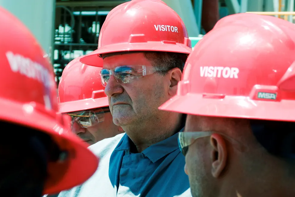 Site visit: Israeli Energy Minister Israel Katz tours the Leviathan gas platform 1 August.