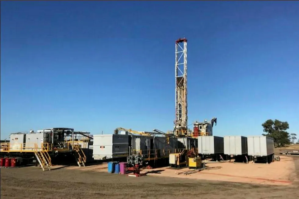 Development well: the Ensign drilling rig 964 on location of the Armour Energy Myall Creek-4A well