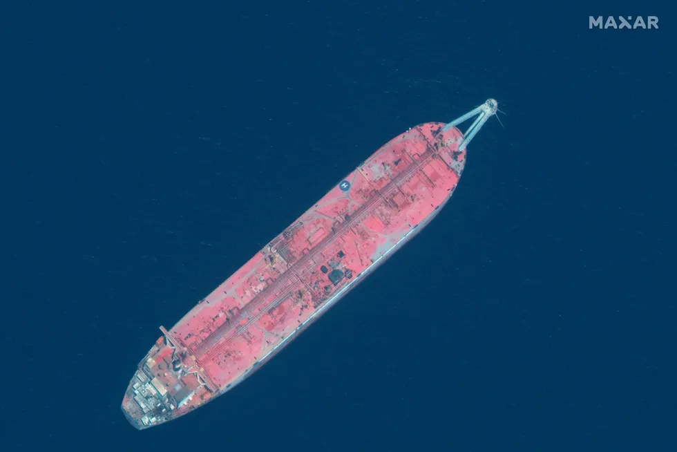 Disaster in waiting: satellite image from Maxar Technologies shows the Safer FSO moored offshore Yemen