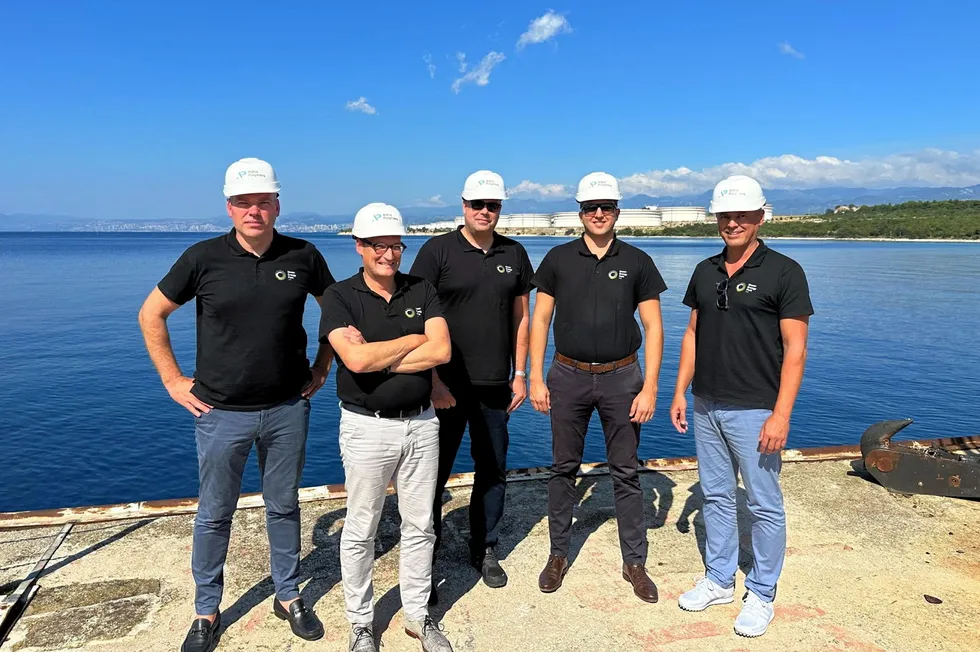 . Green Energy Park executives at the site for the Krk ammonia import terminal.