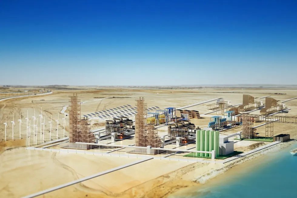 A computer-generated image of the planned Vulcan Green Steel project in Duqm, Oman.