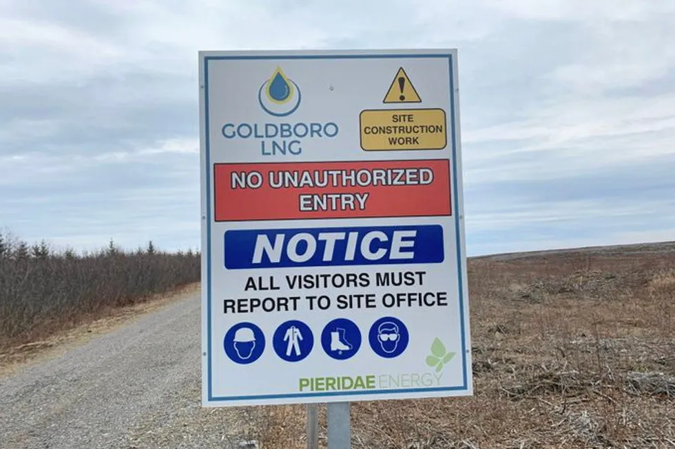 The planned site of Pieridae Energy's onshore Goldboro LNG facility in Nova Scotia, Canada.