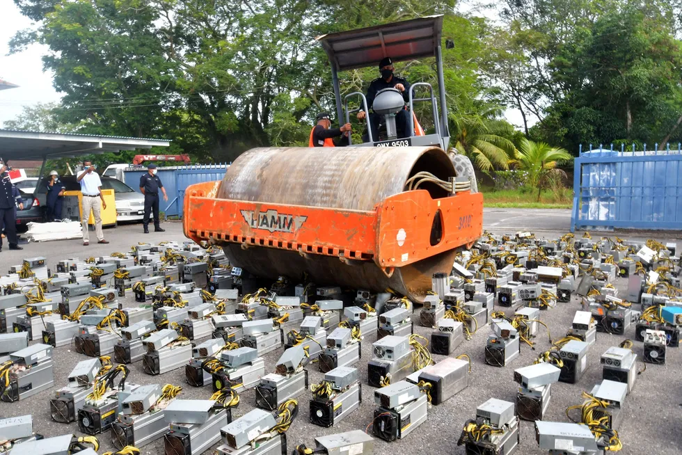 Crushed: police in Miri, Malaysia seized and destroyed more than 1000 bitcoin mining rigs