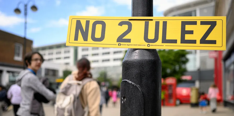An anti-ULEZ sign in Uxbridge, west London.
