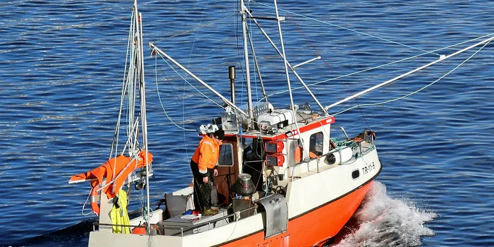 TORSK I NORD: Den knapt åtte meter store åpen gruppe-sjarken «Havfisk» fra Trøndelag er her fotografert på vinterfiske i Lofoten.