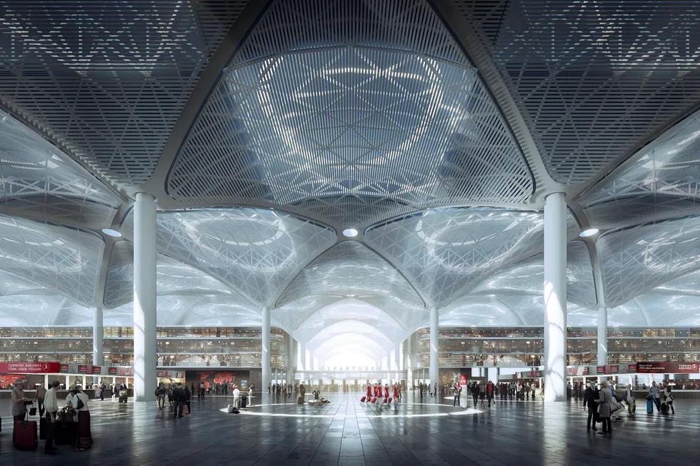 Konseptet til Istanbul New Airport er utformet av blant annet Haptic og Nordic Office of Architecture. Illustrasjon: Haptic og Nordic Office of Architecture