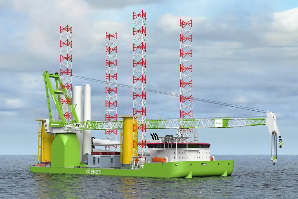 Offshore wind work: CGI of Eneti wind turbine installation vessel